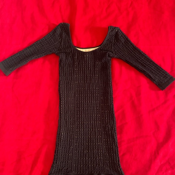 BEBE Bodycon Dress, Double Layered Black and Nude - Picture 2 of 5